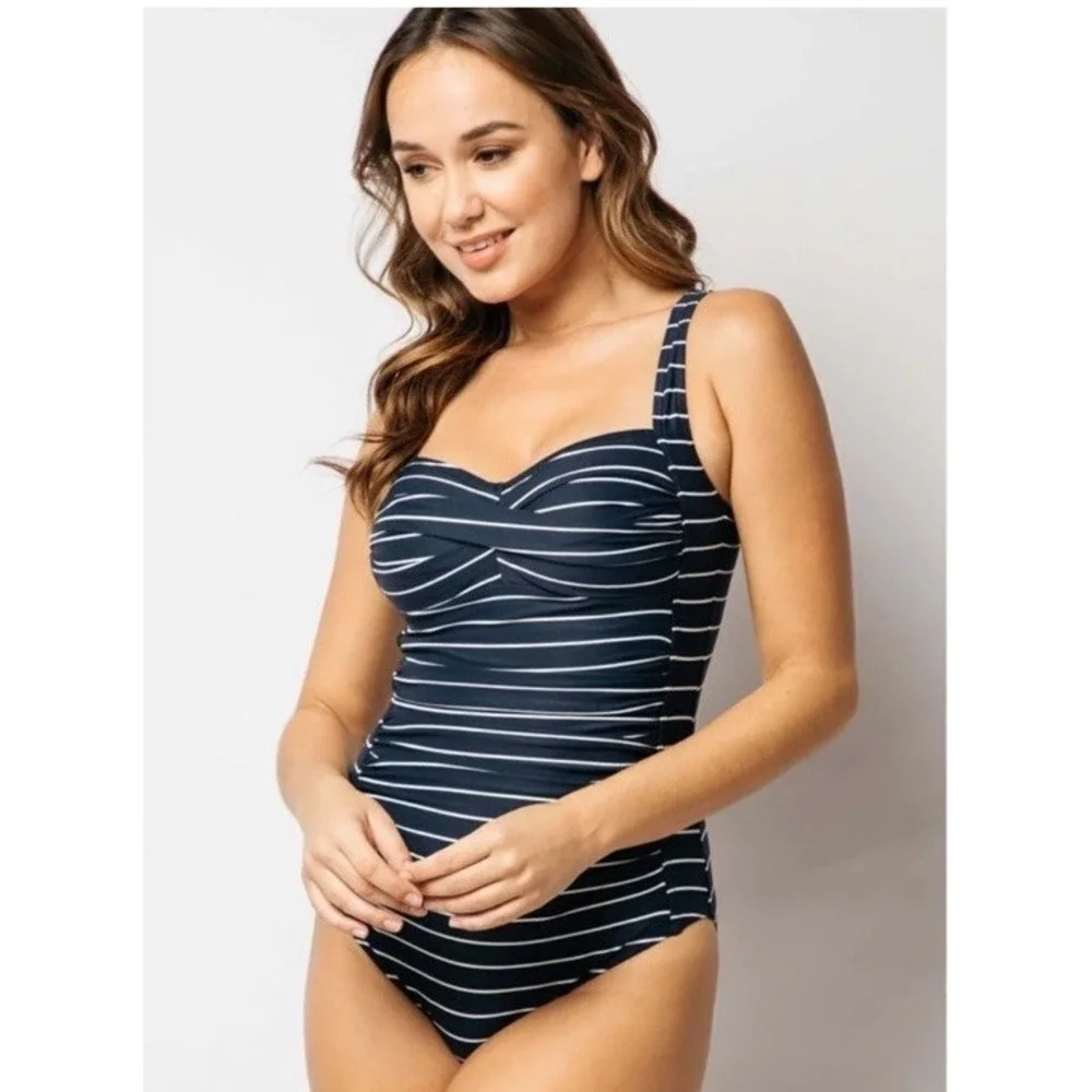 Bond Eye One‎ Piece Swimsuit Joanne Blue And White Stripes Slimming US 10 NWOT